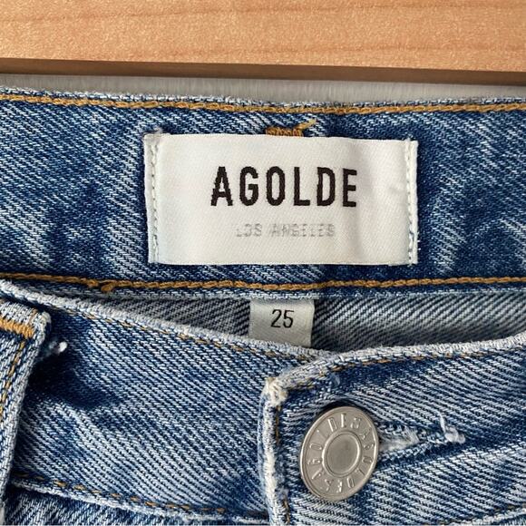 Agolde 90s Mid Rise Straight Distressed Jeans size 25 Button Fly - Picture 7 of 8
